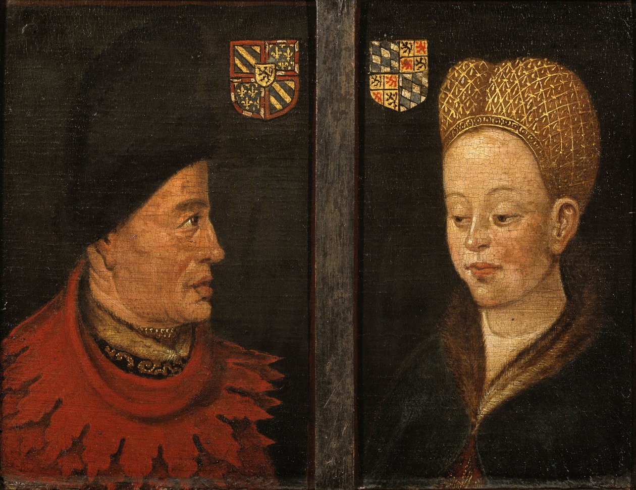 John The Fearlessin ja Margaret of Baijerilaisen muotokuvia 1500-luvulta tekijältä Netherlandish Master