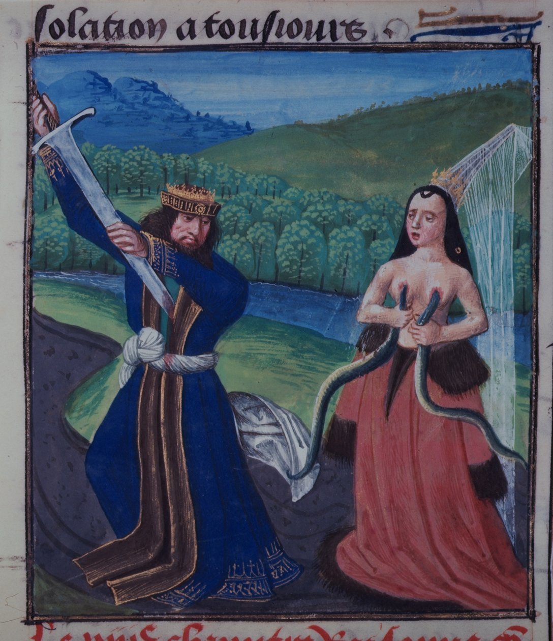Anthonyn ja Kleopatran kuolema, n. 1470 (vellum) tekijältä Netherlandish School