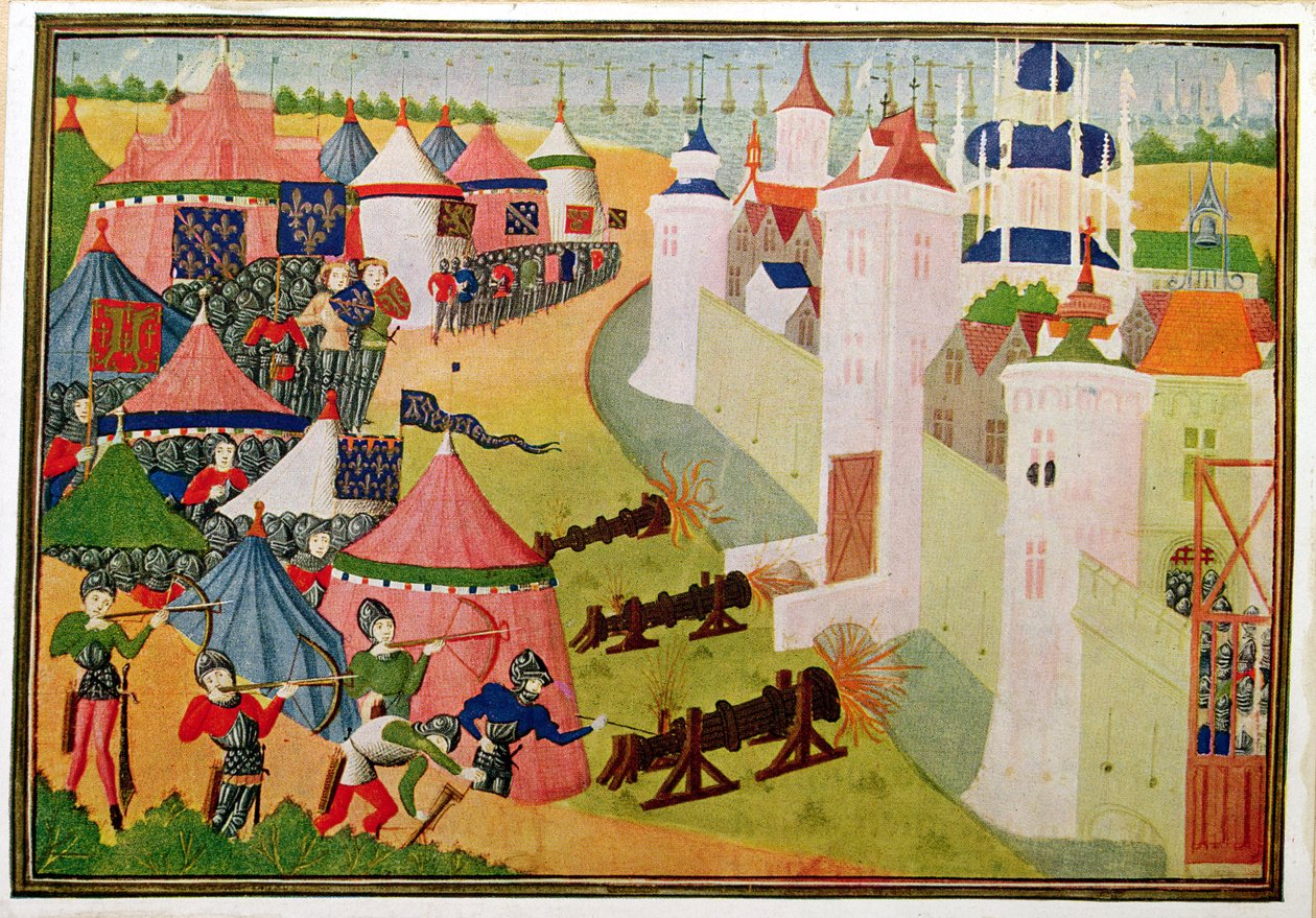 Harl 4379 f.83v Hyökkäys merirosvojen linnoitukseen Pohjois-Afrikassa (Mahedia) 