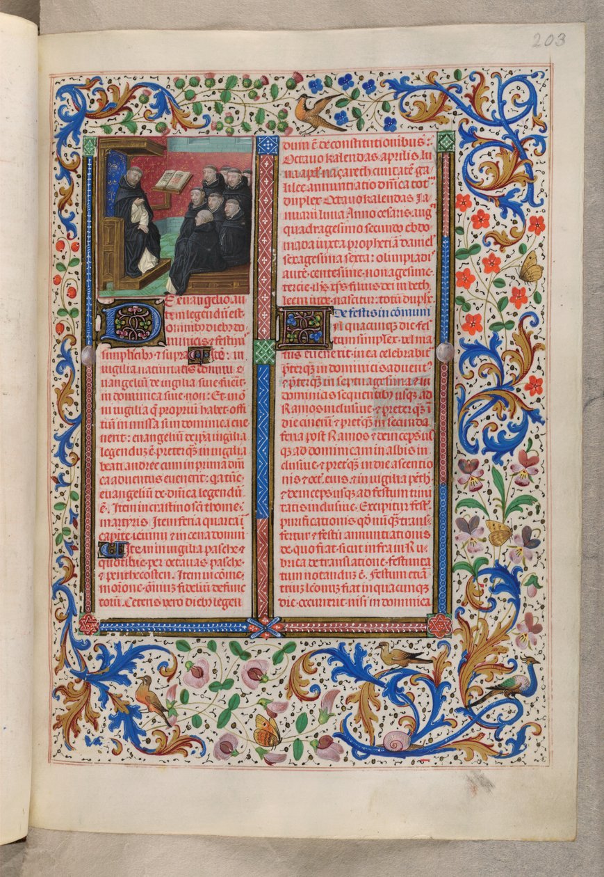 MS 18851, f.203r Dominikaaninen lukeminen veljilleen (juhlien rubrikit), Breviaari, Dominikaanien käyttö ("Kastilian kuningatar Isabellan breviaari") tekijältä Netherlandish School