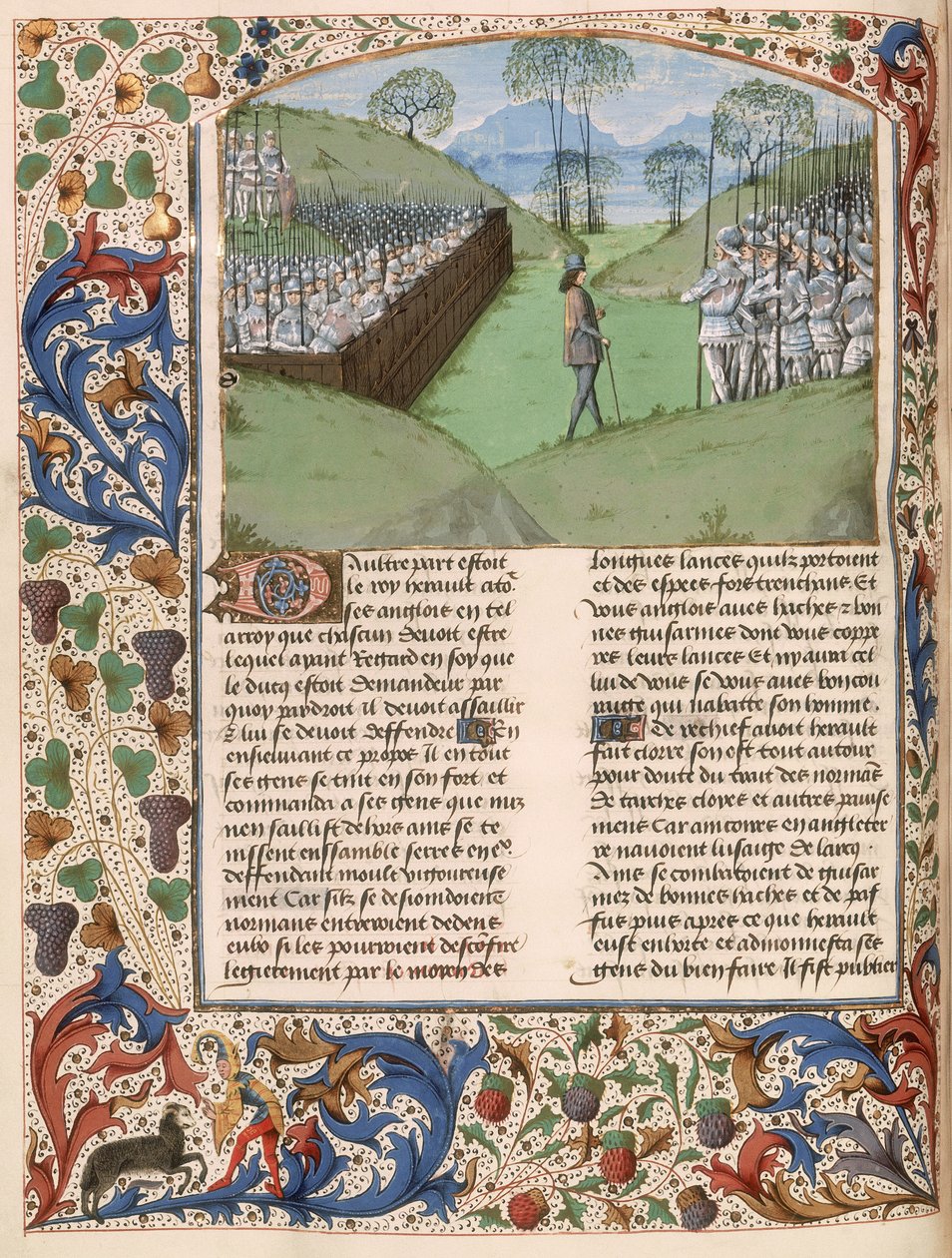 MS Royal 15 E.IV fol.231v Saxon stockade Hastingsin taistelussa (1066) Jean de Warvinin kirjasta Chroniques d