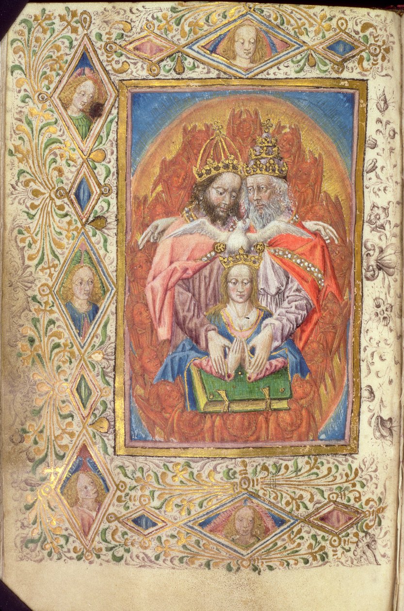 Ms 137 f.138v Kolminaisuus Neitsyen kanssa, ikuisen viisauden tunteista, n. 1470-1480 tekijältä Netherlandish School
