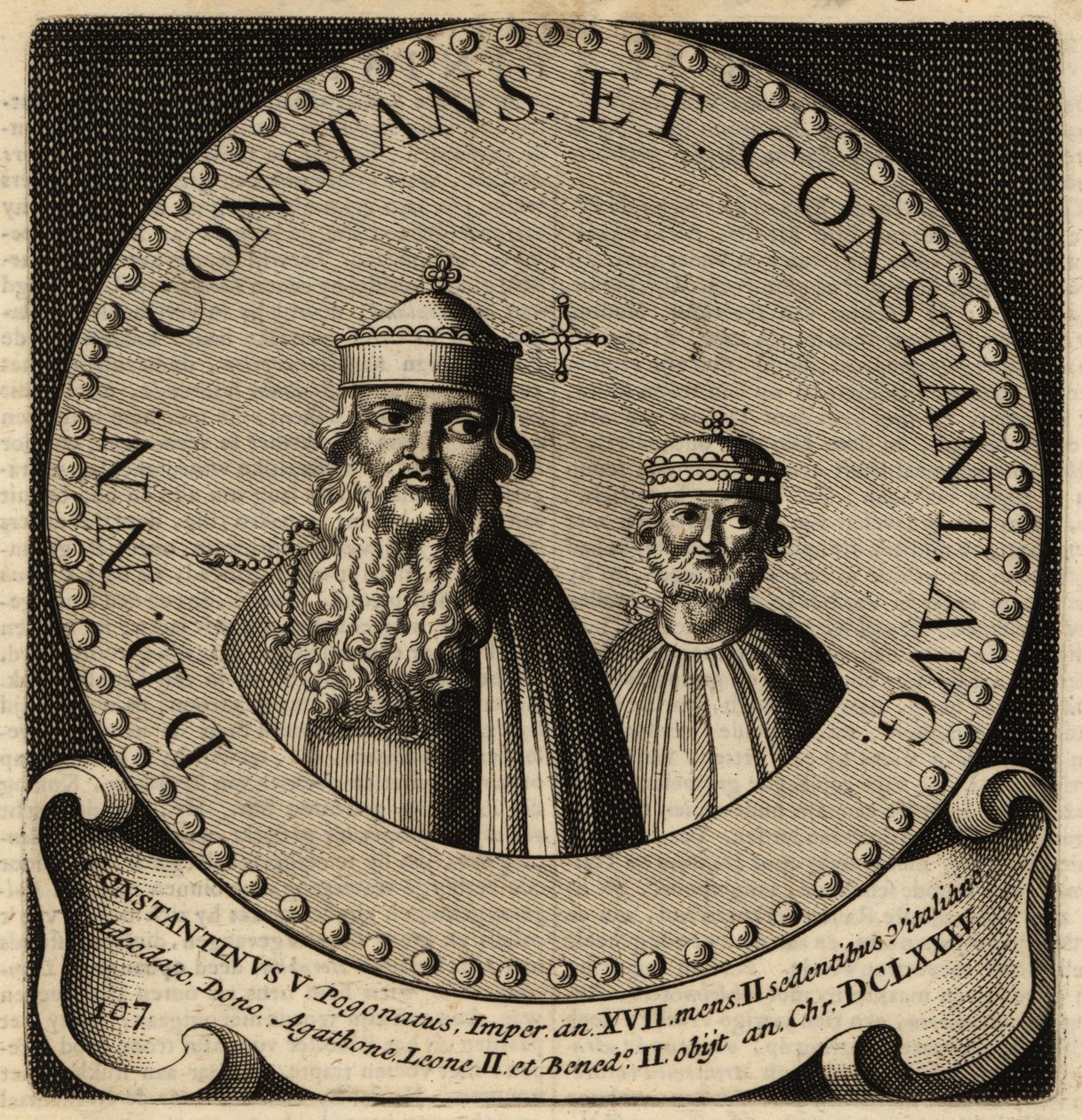 Bysantin keisarien Constans II ja Konstantinus IV muotokuva. tekijältä Netherlandish School
