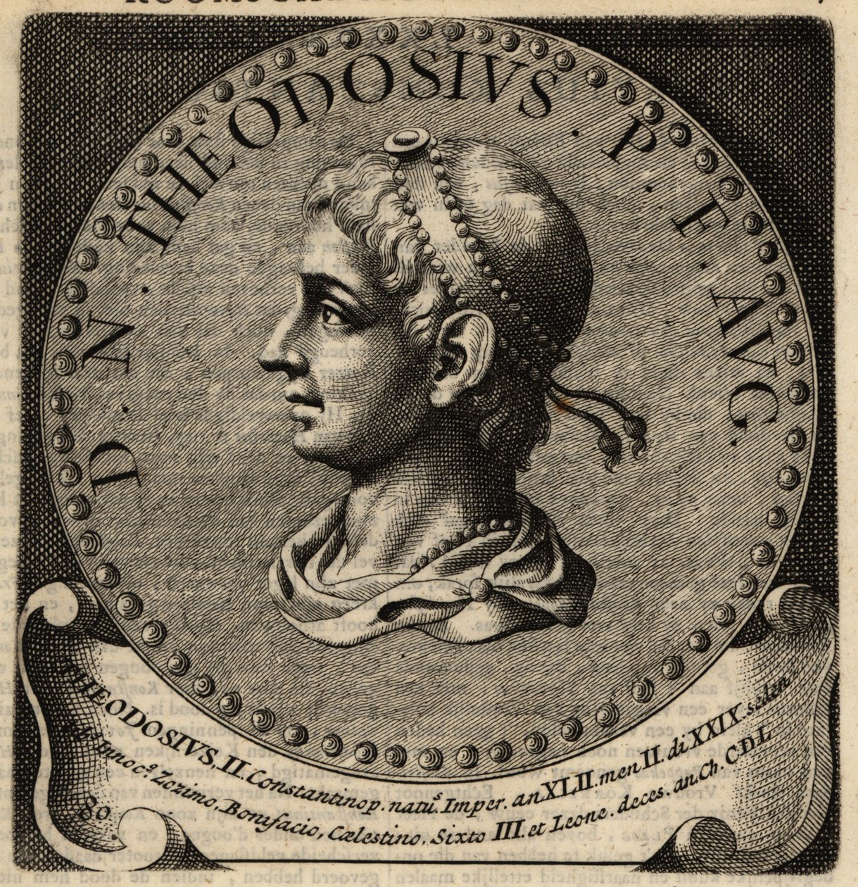 Rooman keisari Theodosius II:n muotokuva. tekijältä Netherlandish School