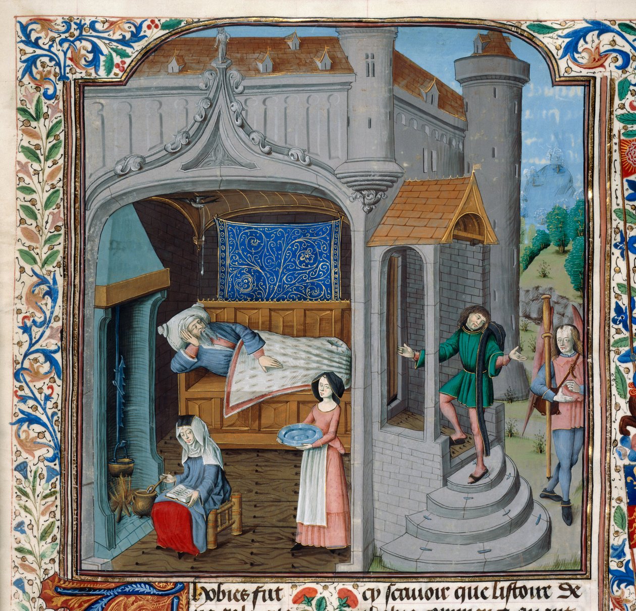 Royal 15 D,I, f.18, Tobitin (vellum) sokeuttaminen ja parantaminen tekijältä Netherlandish School