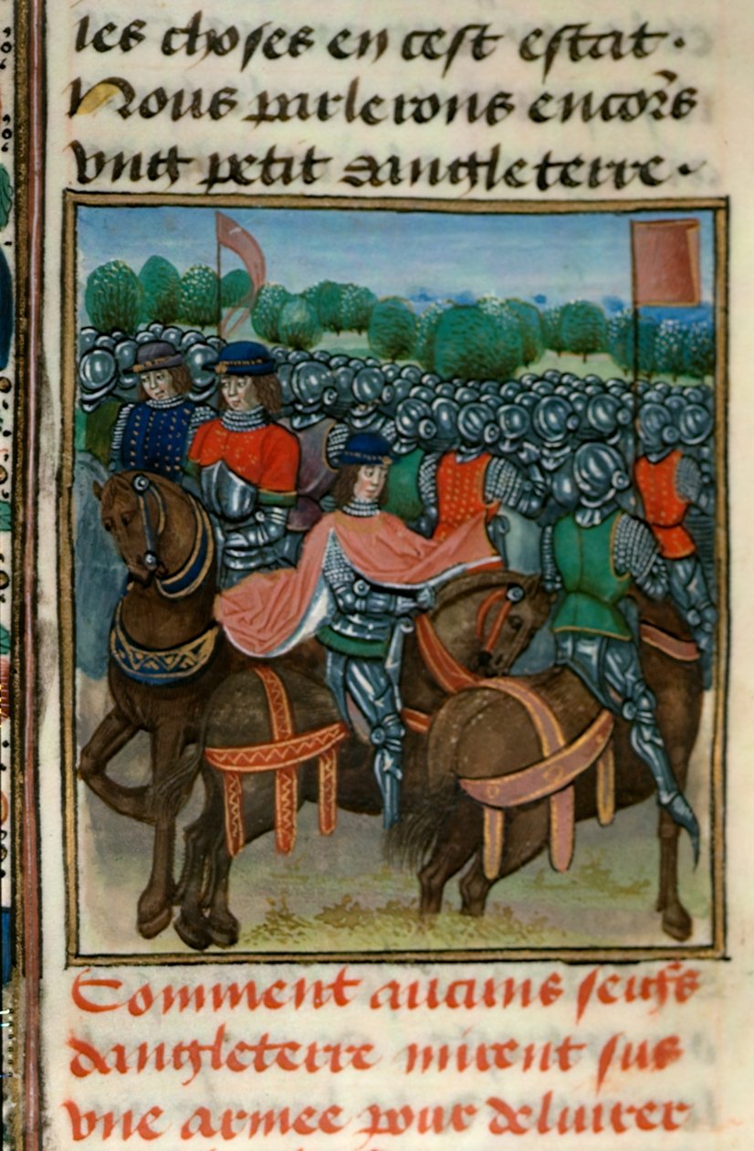 Royal 18 E.II fol.411v Kapina Henrik IV:ää (1367-1413) vastaan ​​Jean Froissartin (n. 1333-1404) Chroniques de France et d