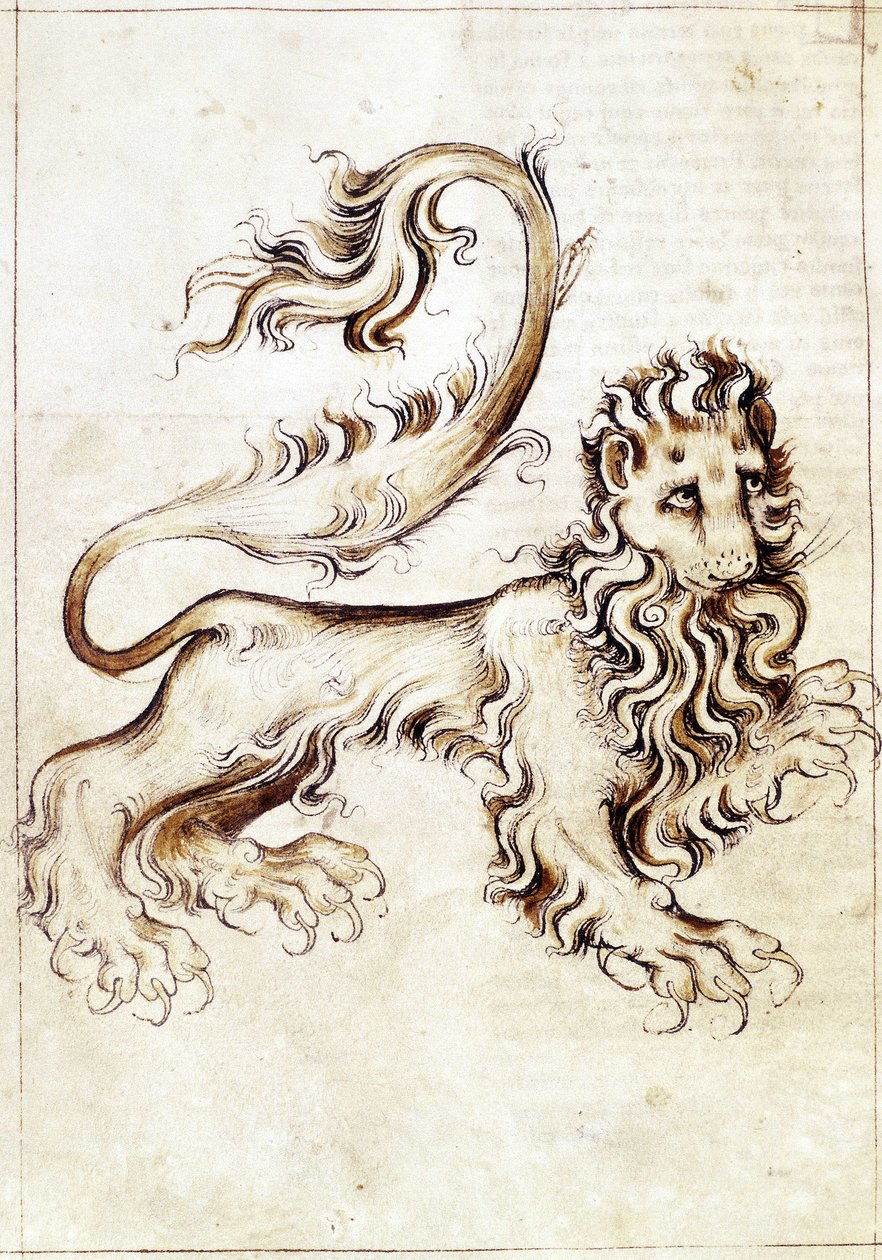 Sloane 3983 f.16v Horoskooppi Leo (vellum) tekijältä Netherlandish School