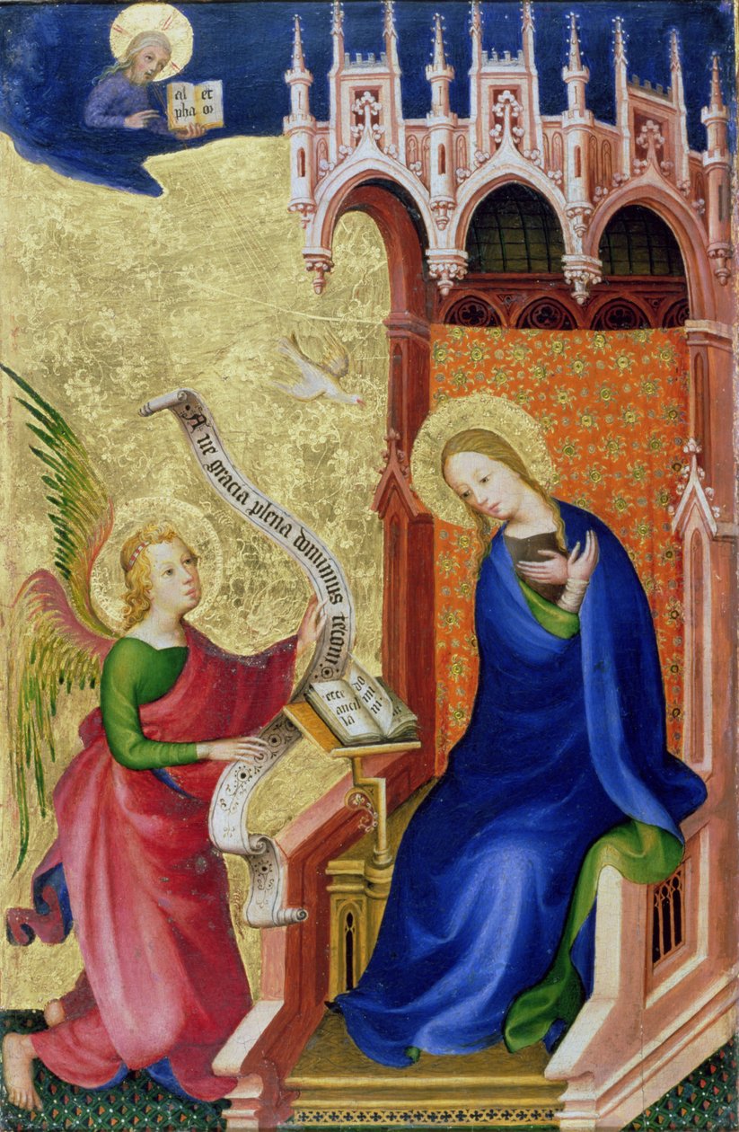 Annunciation, taittuvasta alttaritaulusta, n. 1400 (tempera & kultalehti paneelissa) tekijältä Netherlandish School
