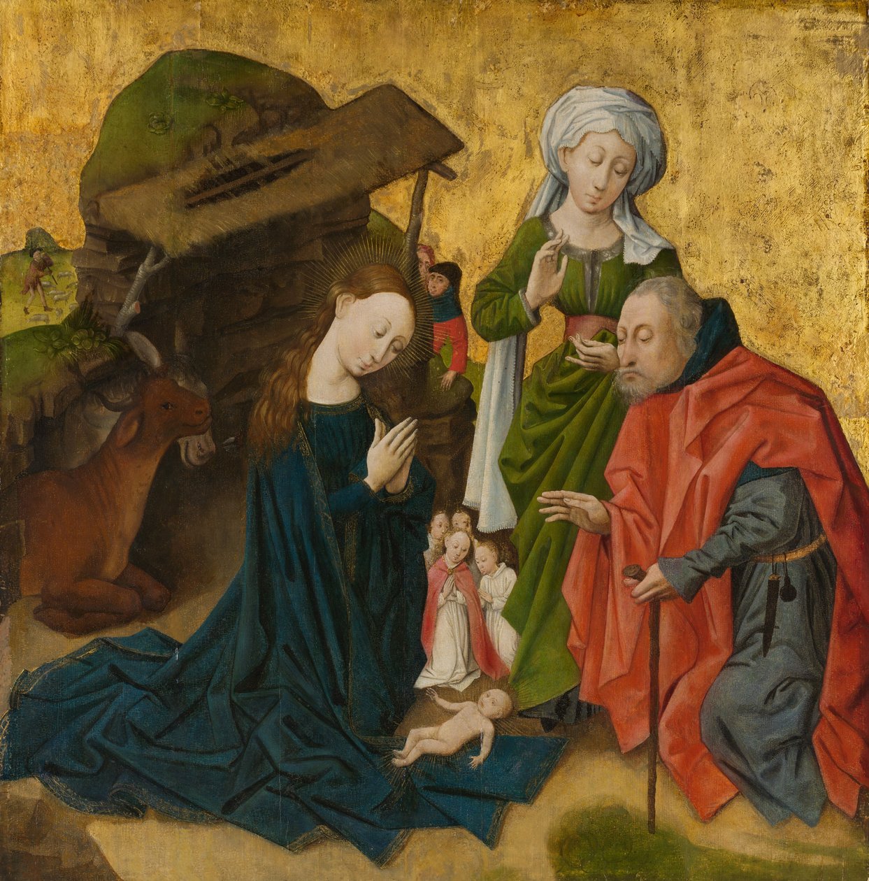 Syntymä, n. 1460 (öljy puulle, kultajauhettu) tekijältä Netherlandish School