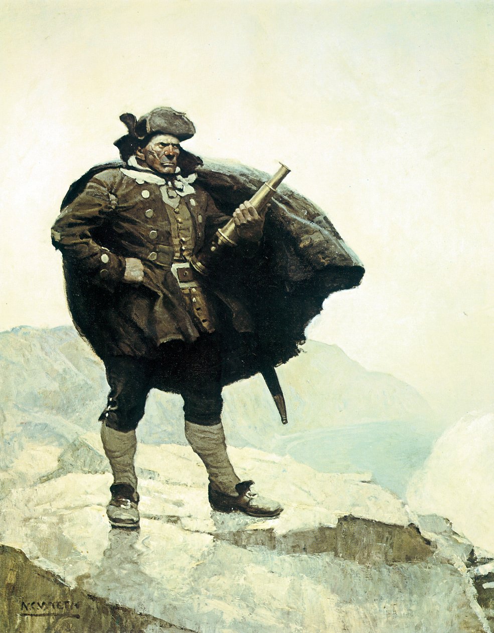 Billy Bones, kuvitus Robert Louis Stevensonin romaanista Aarresaari, 1883. tekijältä Newell Convers Wyeth