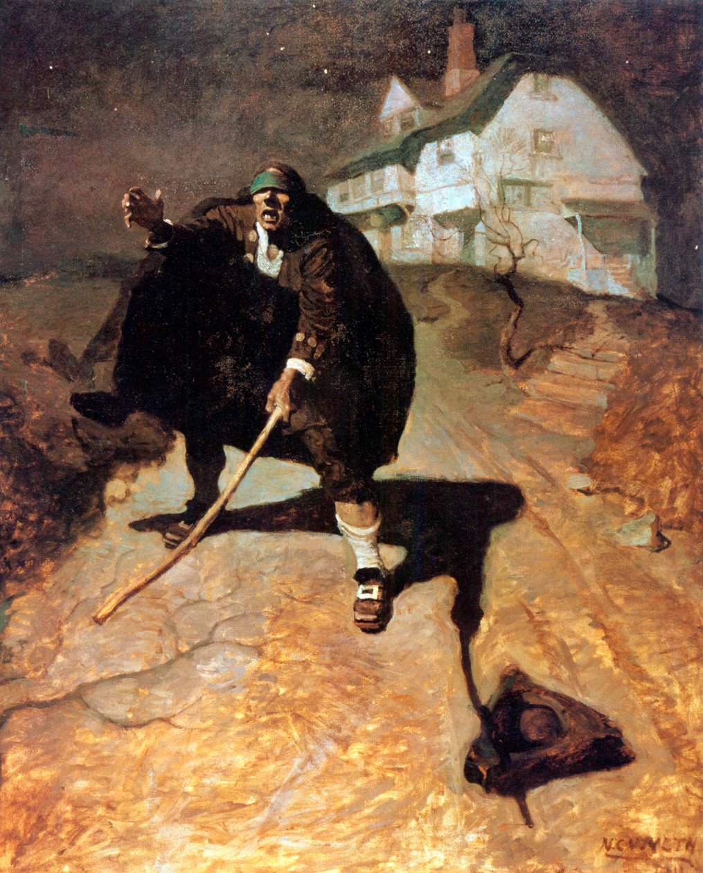 Blind Pew, kuvitus elokuvasta Aarresaari, 1911. tekijältä Newell Convers Wyeth