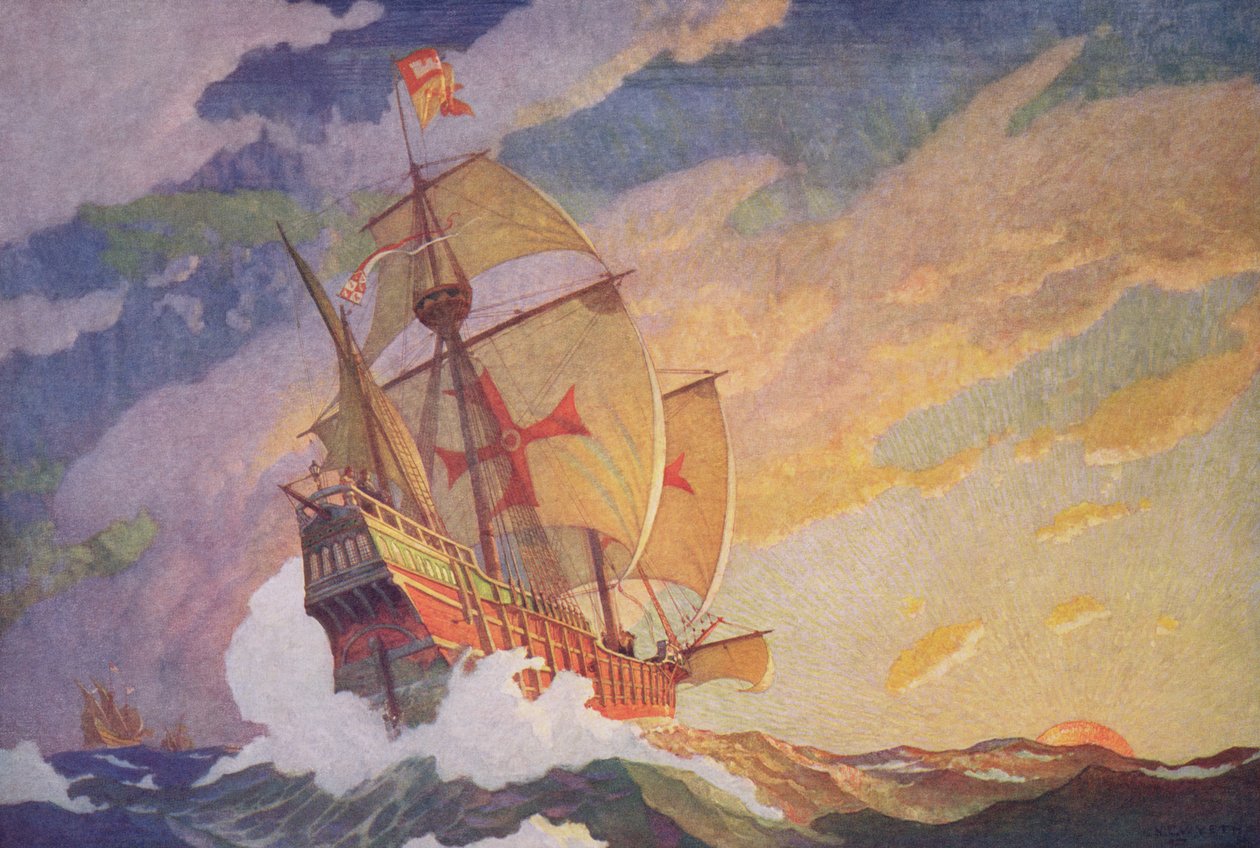 Kolumbus ylittää Atlantin, 1927 (painettu) tekijältä Newell Convers Wyeth