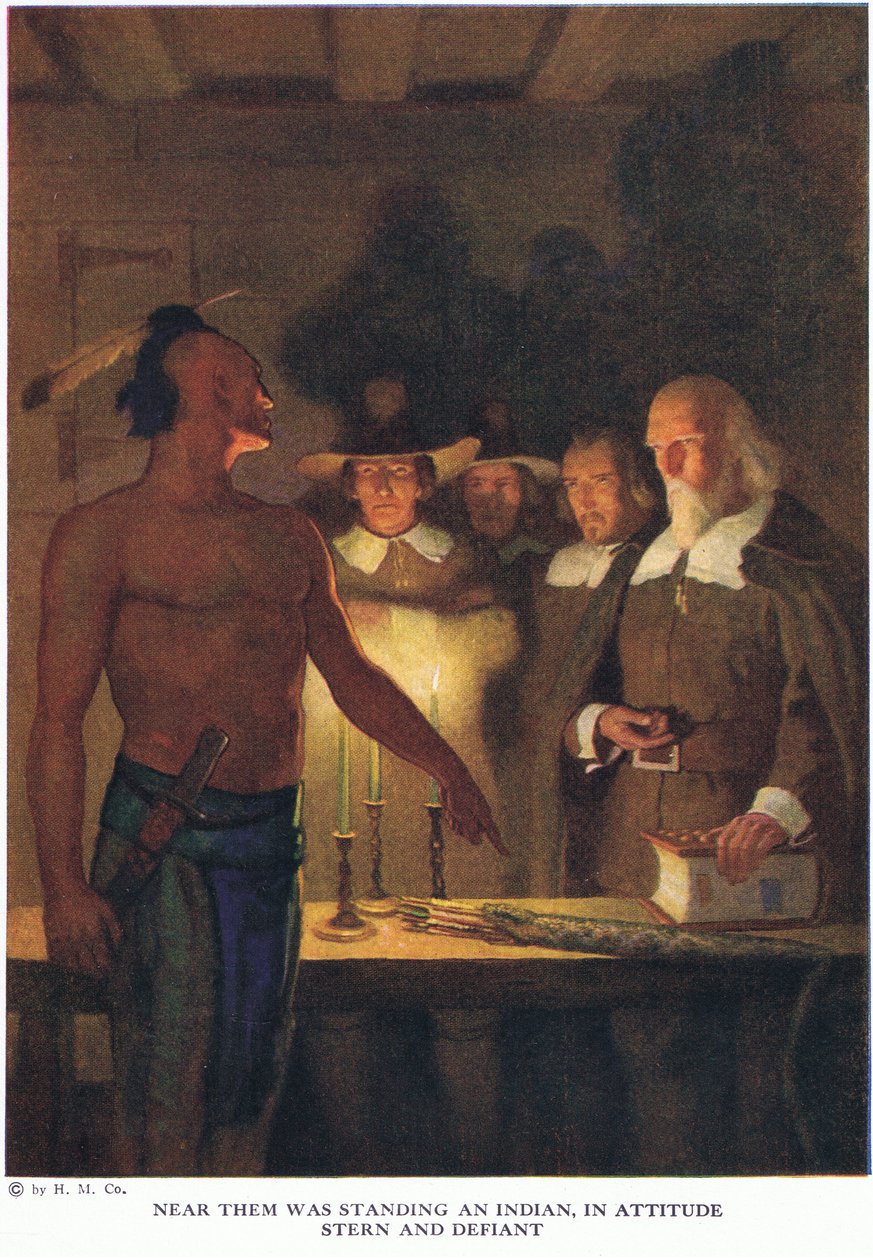 Heidän lähellään seisoi intialainen, tiukasti ja uhmakkaasti tekijältä Newell Convers Wyeth
