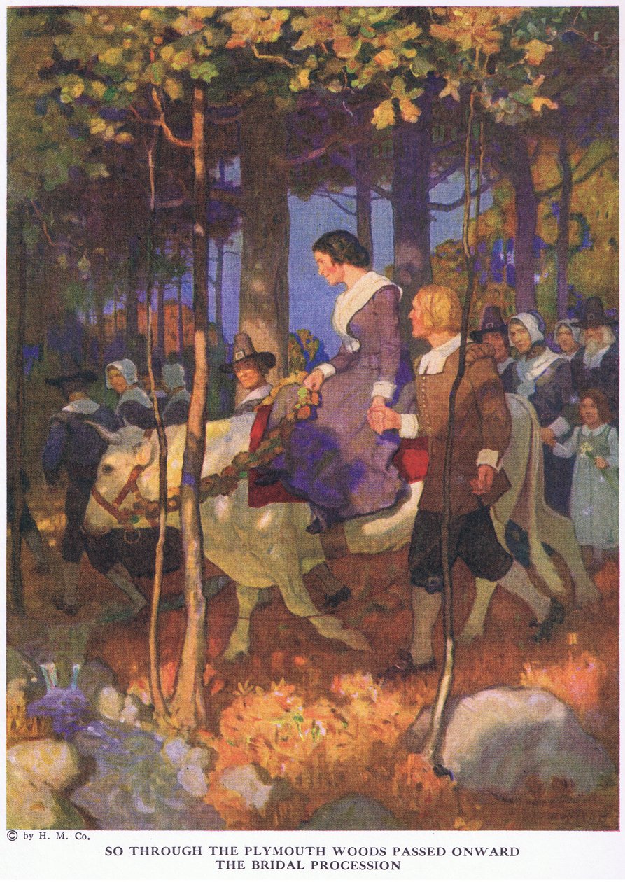 Niin Plymouthin metsien läpi kulki morsiuskulkue eteenpäin. tekijältä Newell Convers Wyeth