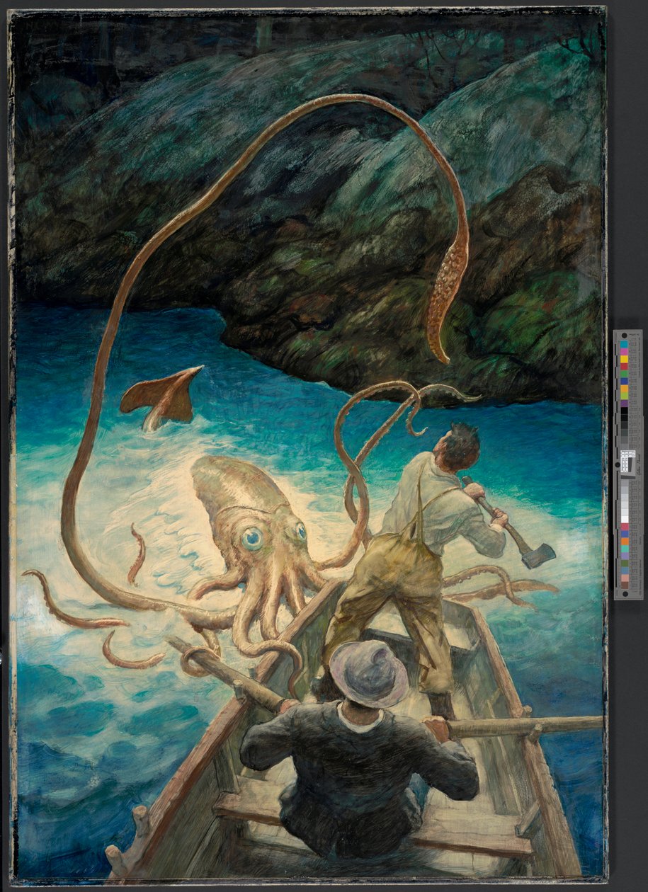 Suuren kalmarin seikkailu, n.1930-40 (öljy). tekijältä Newell Convers Wyeth