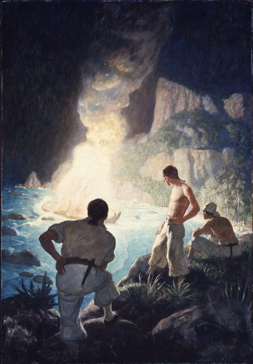 The Burning of the "Bounty", 1940 (öljy renessanssipaneeliin) tekijältä Newell Convers Wyeth