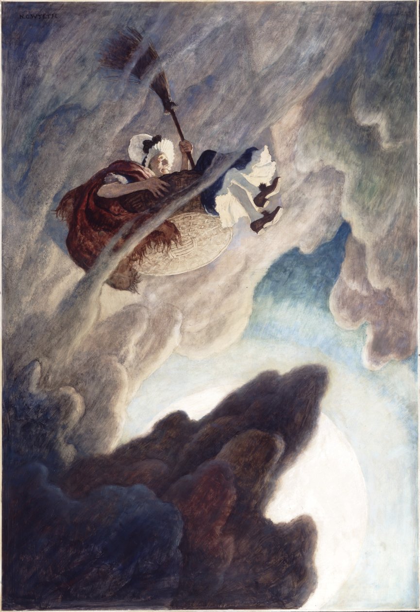 The Old Woman Tost Up in a Bucket, 1940 (öljy renessanssipaneelissa) tekijältä Newell Convers Wyeth