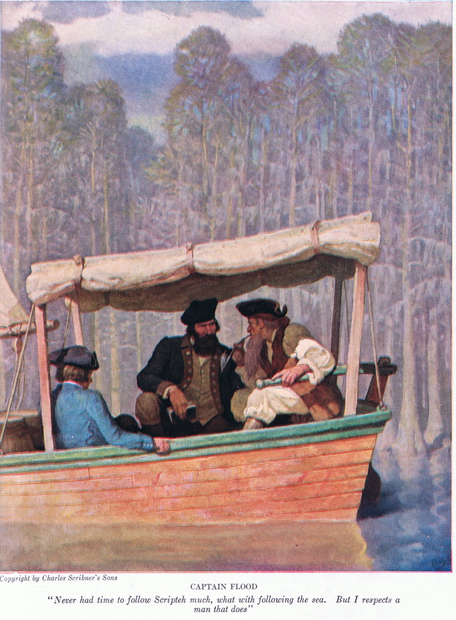 Kapteeni Flood: Scriptehiä ei ole koskaan ehtinyt seurata, kun on pitänyt seurata merta. Mutta kunnioitan miestä, joka tekee niin, 1928. tekijältä Newell Convers Wyeth