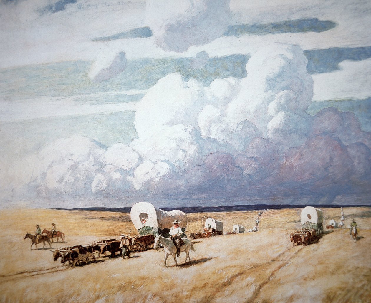 Katetut vaunut länteen (öljy kankaalle) tekijältä Newell Convers Wyeth