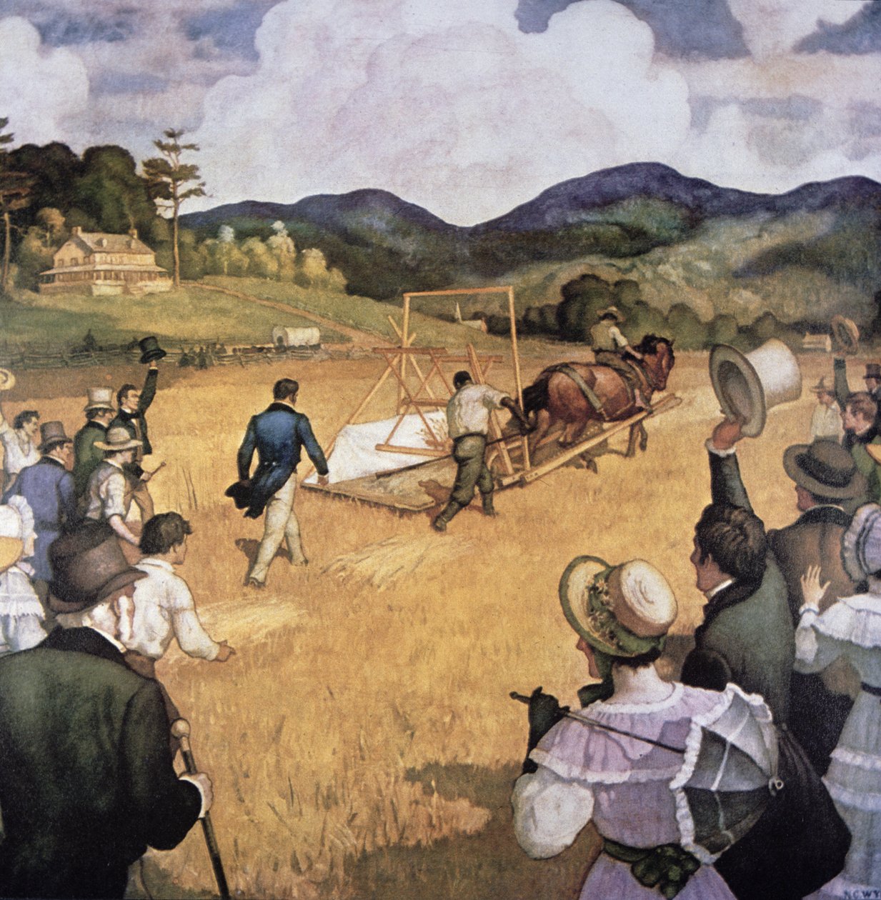 Cyrus H. McCormick (1809-84) ja hänen niittokoneensa vuonna 1837 (öljy kankaalle) tekijältä Newell Convers Wyeth