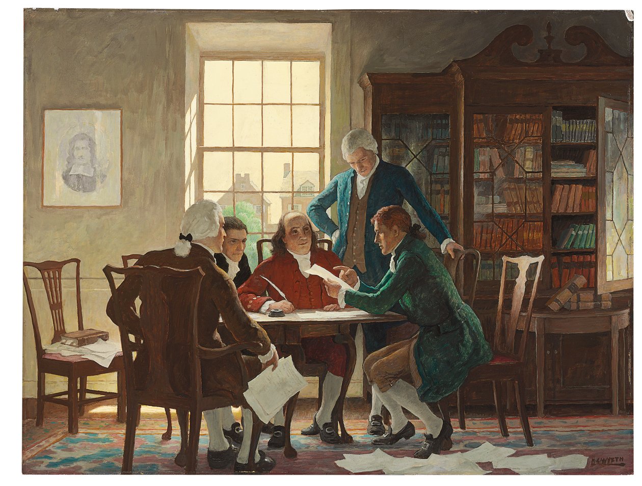 Itsenäisyysjulistuksen laatiminen vuonna 1776 tekijältä Newell Convers Wyeth