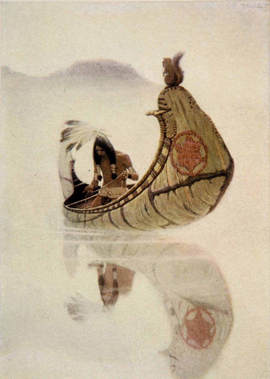 Etukappale Henry Wadsworth Longfellowin (1807-82) kappaleesta The Song of Hiawatha, pub. George G. Harrap und Company Ltd., 1911 (pehmeäpohjainen etsaus) tekijältä Newell Convers Wyeth