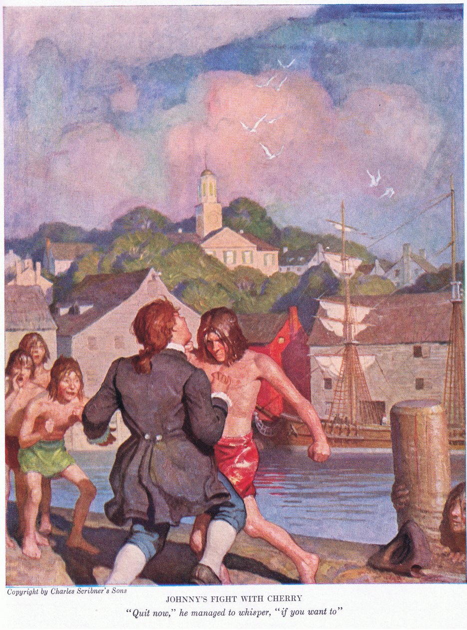 Johnnys taistelee Cherryn kanssa! Lopeta nyt, hän onnistui kuiskaamaan, jos haluat. , 1928 tekijältä Newell Convers Wyeth