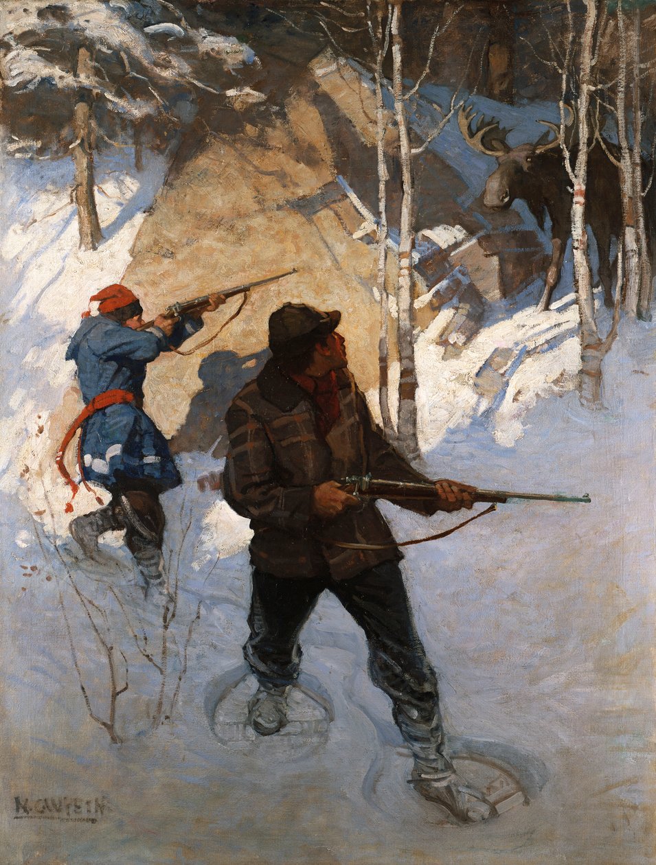 Hirvenmetsästys (öljy kankaalle) tekijältä Newell Convers Wyeth