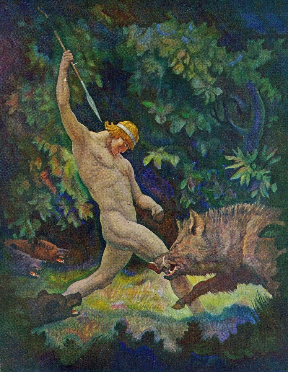 Villisian metsästys, 1929 tekijältä Newell Convers Wyeth