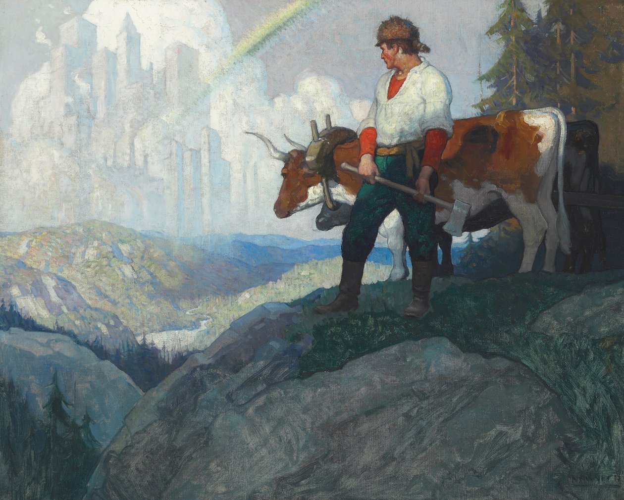 Pioneeri ja visio, n. 1918 (öljy kankaalle) tekijältä Newell Convers Wyeth