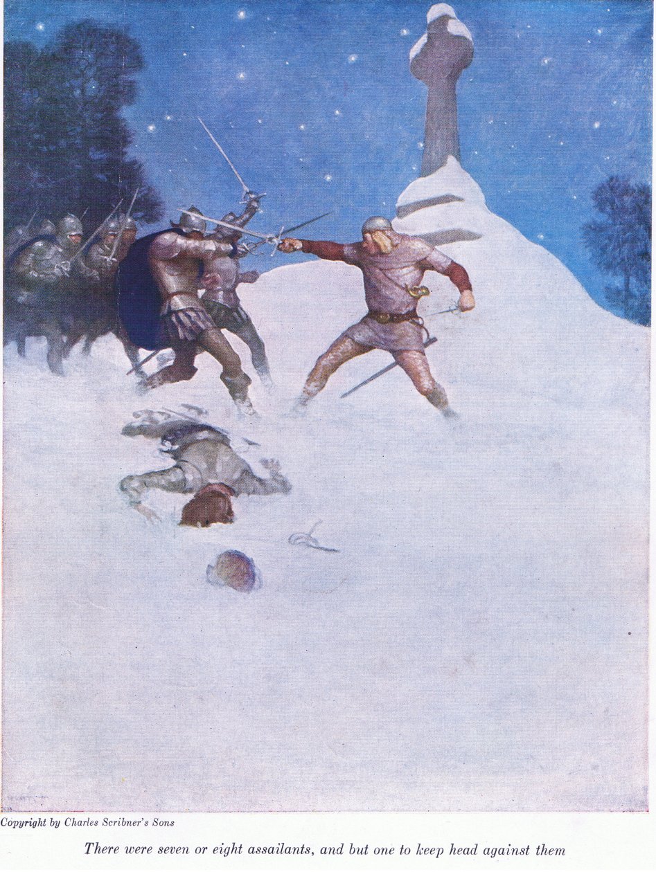 Hyökkääjiä oli seitsemän tai kahdeksan, ja vain yksi, joka piti päänsä heitä vastaan, 1916 tekijältä Newell Convers Wyeth