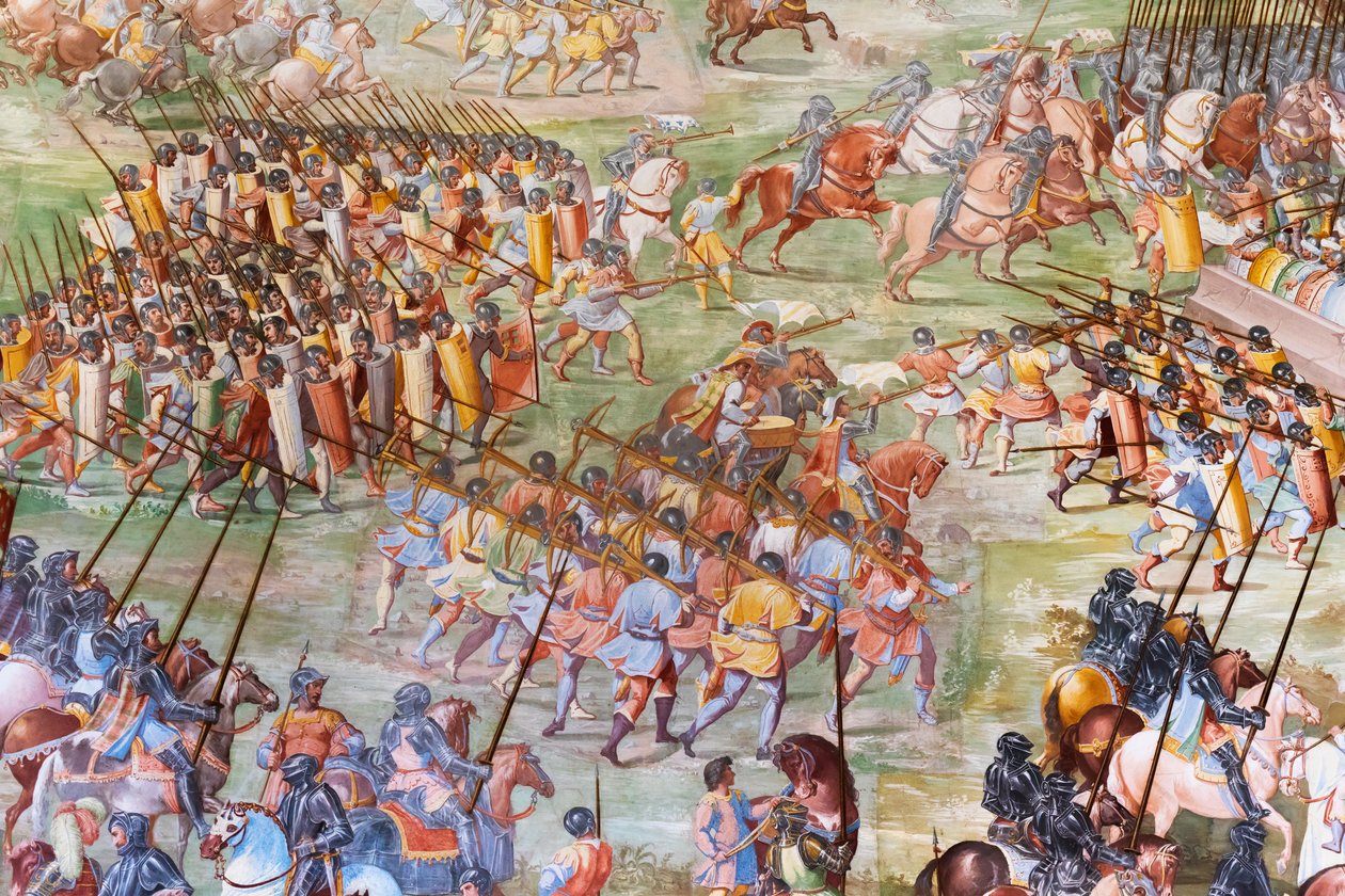 Yksityiskohta freskosta vuoden 1431 La Higueruelan taistelun taistelusalissa tekijältä Niccolo Granello