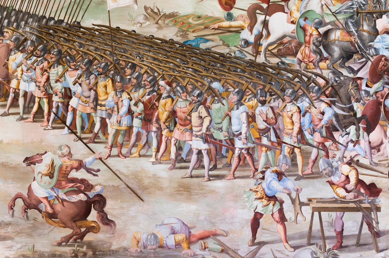 Yksityiskohta freskosta vuoden 1431 La Higueruelan taistelun taistelusalissa tekijältä Niccolo Granello