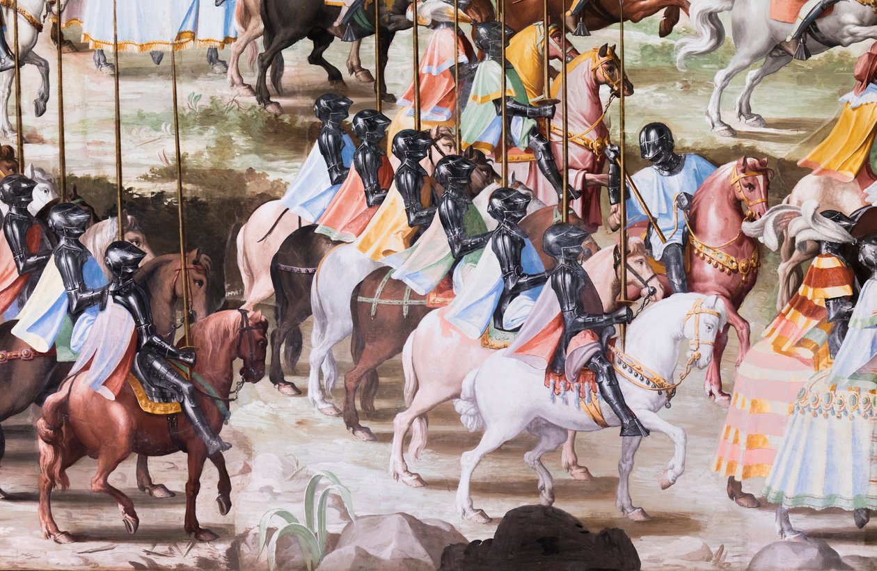 Yksityiskohta freskosta vuoden 1431 La Higueruelan taistelun taistelusalissa tekijältä Niccolo Granello