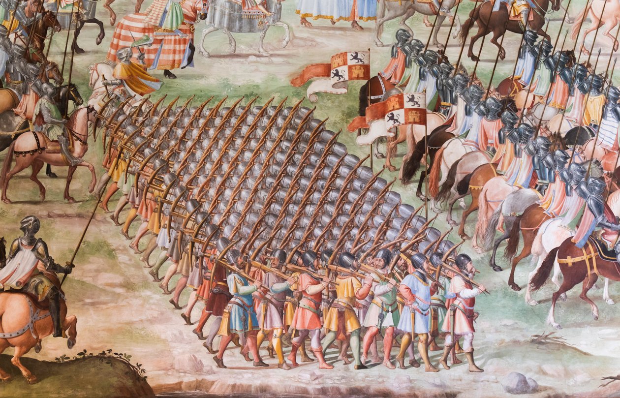 Yksityiskohta freskosta vuoden 1431 La Higueruelan taistelun taistelusalissa tekijältä Niccolo Granello