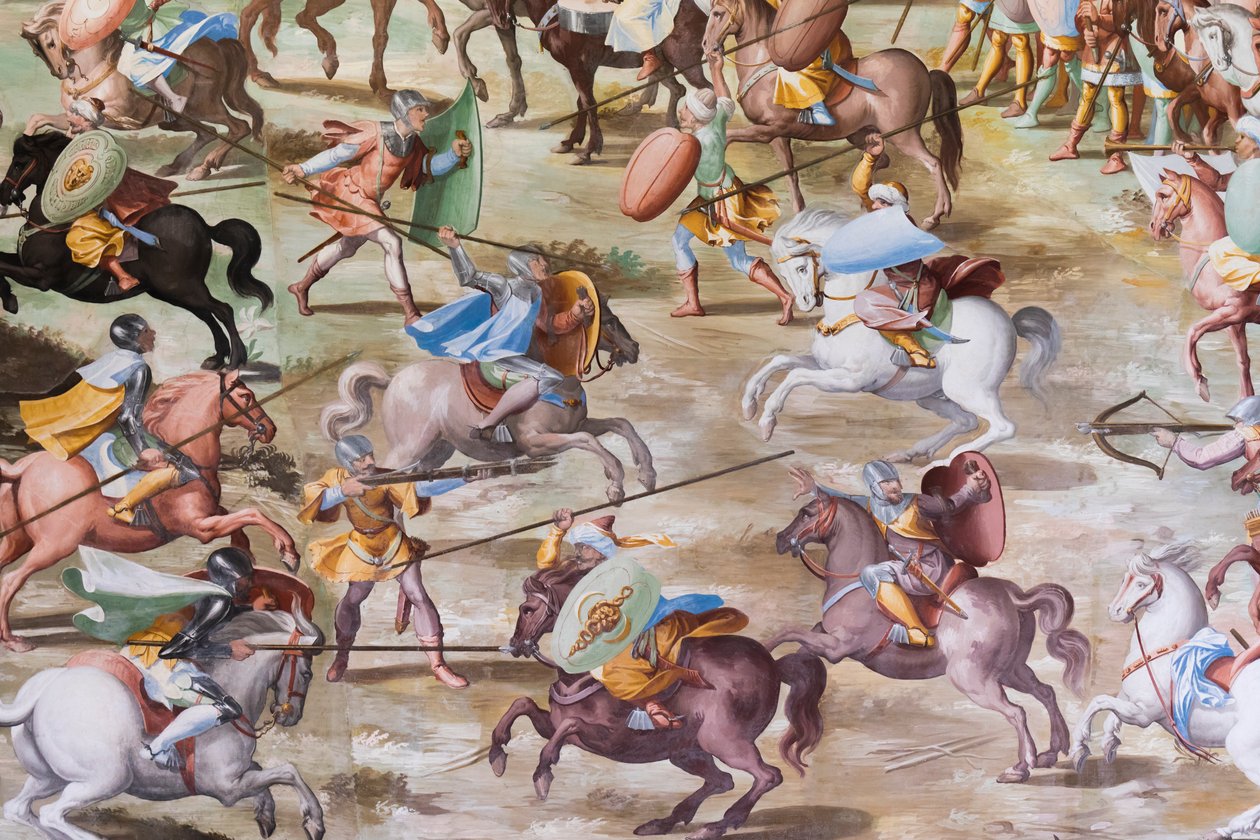 Yksityiskohta freskosta vuoden 1431 La Higueruelan taistelun taistelusalissa tekijältä Niccolo Granello