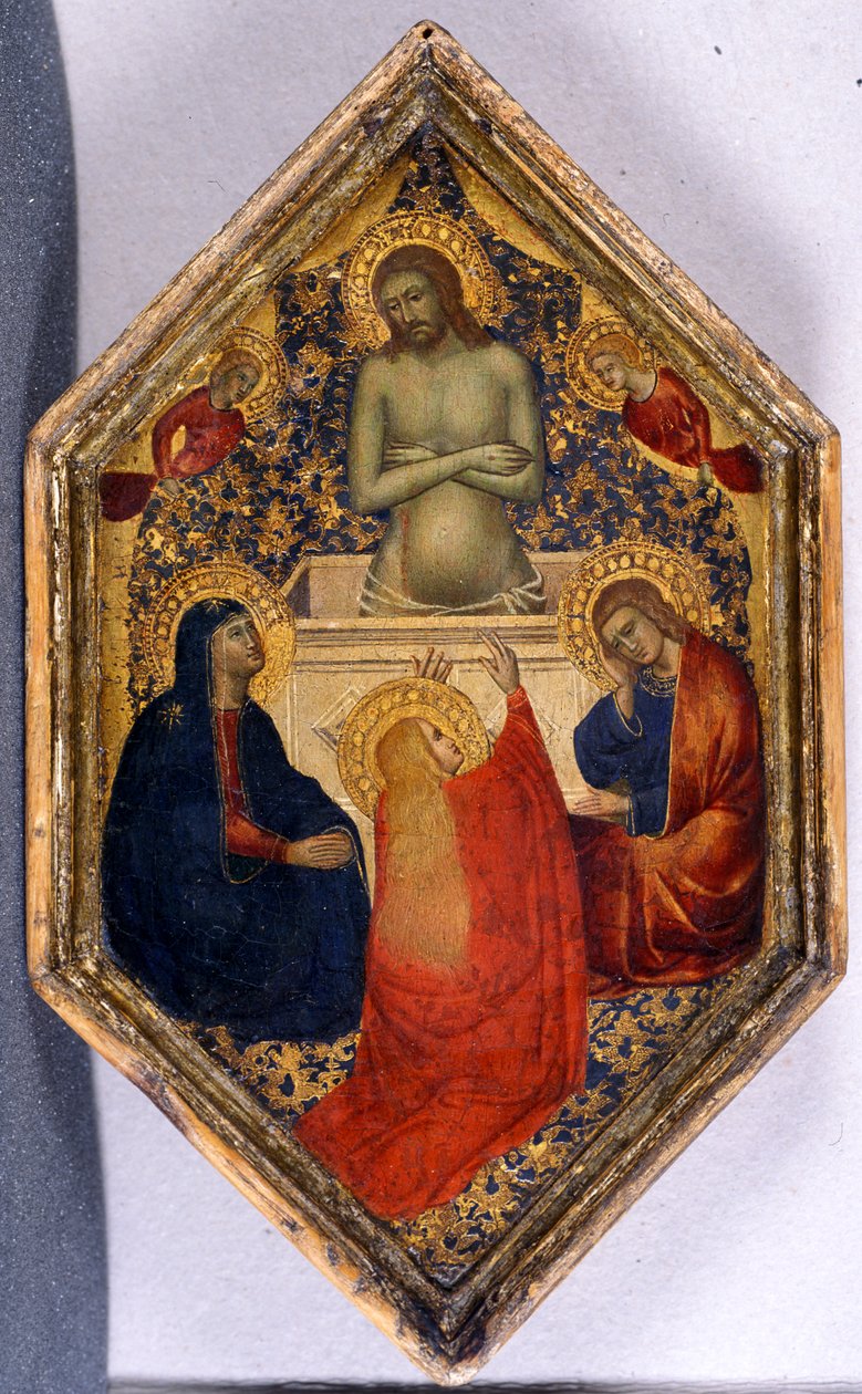 Kristus surujen miehenä Marian, Johanneksen ja Maria Magdaleenan kanssa (tempera puulla) tekijältä Niccolò Pietro di Gerini