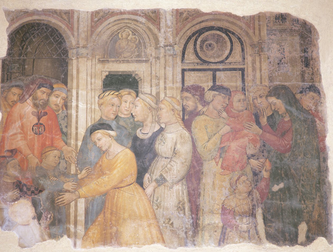 Kohtaus elokuvasta "Armon kapteenit uskovat hylättyjä lapsia äideilleen", 1386 tekijältä Niccolò Pietro di Gerini