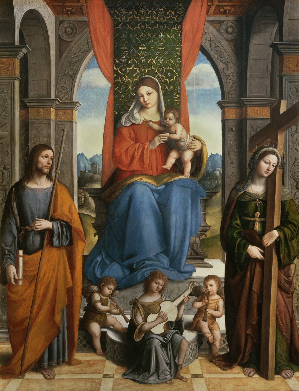 Madonna ja lapsi St. James of Galician ja St. Helenan kanssa tekijältä Niccolo  Pisano