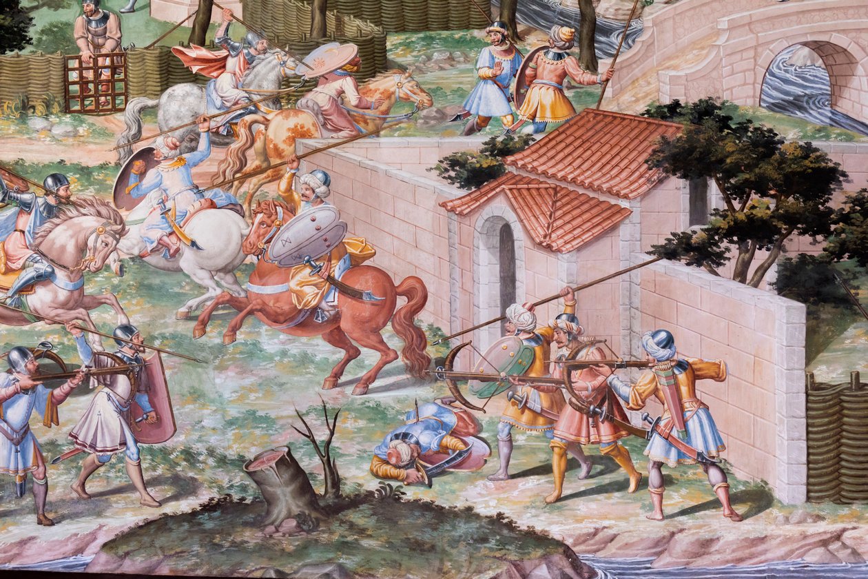 Yksityiskohta freskosta vuoden 1431 La Higueruelan taistelun taistelusalissa (fresko) tekijältä Niccolo (and workshop) Granello