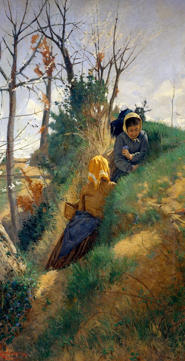 Pastoraalinen kohtaus, kirjoittanut Niccolo Cannicci (1846-1906), öljy kankaalle, 72x38 cm tekijältä Niccolo Cannicci