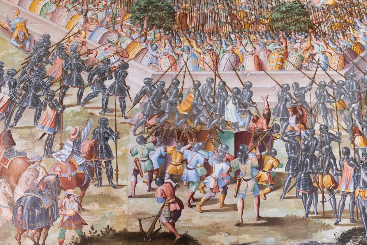 Yksityiskohta freskosta vuoden 1431 La Higueruelan taistelun taistelusalissa tekijältä Niccolo Granello