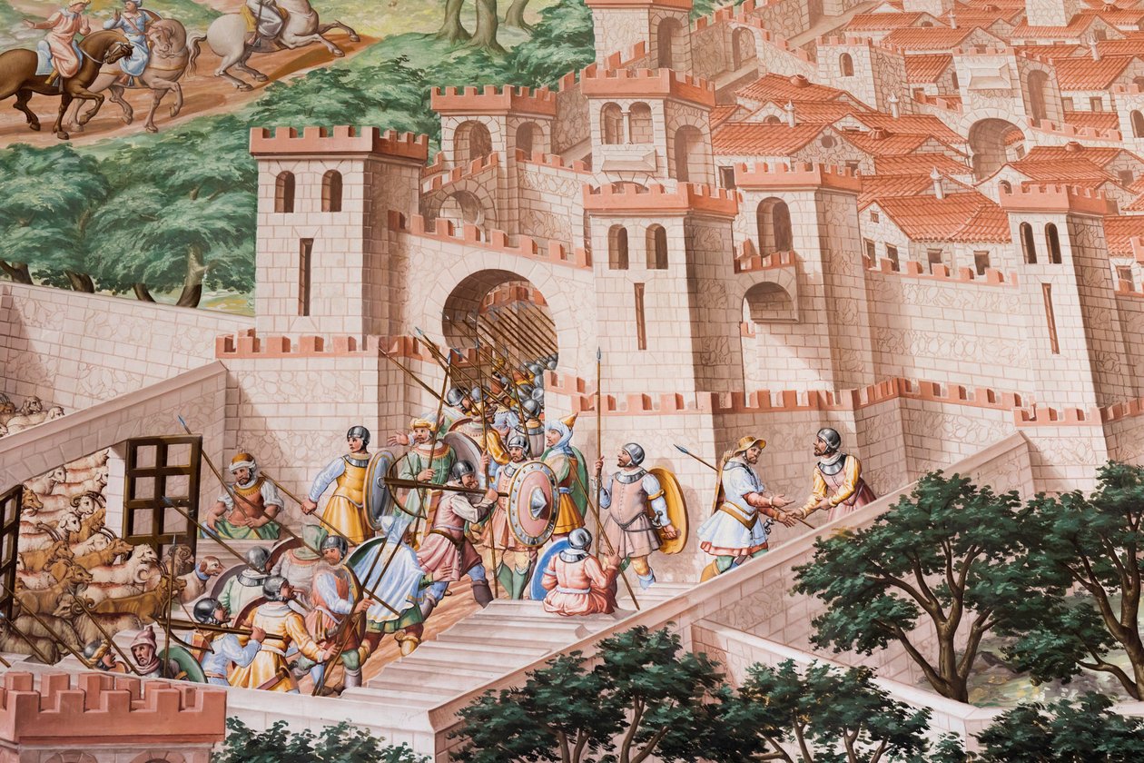 Yksityiskohta freskosta vuoden 1431 La Higueruelan taistelun taistelusalissa tekijältä Niccolo Granello