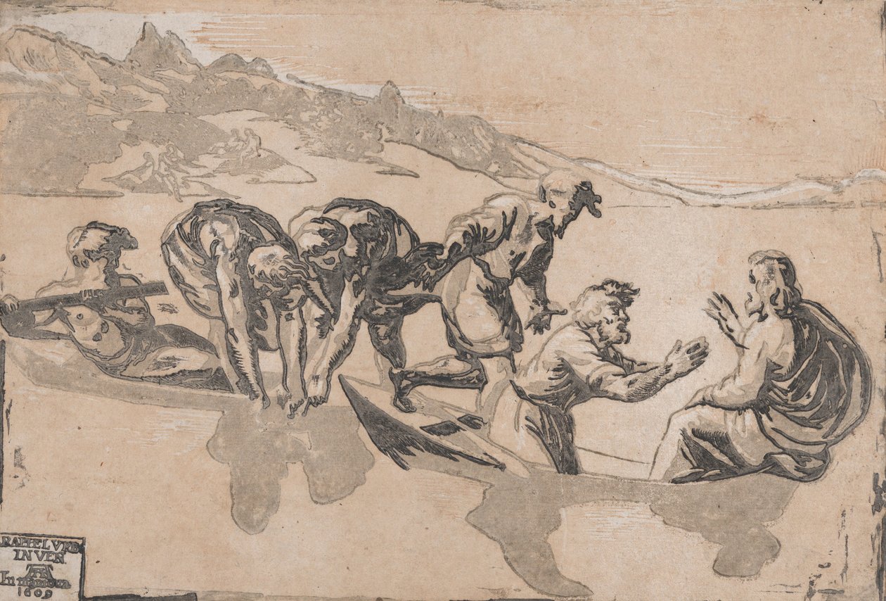 The Miracle of the Fish, Rafaelin jälkeen, 1511-1520, julkaistiin uudelleen 1609. tekijältä Niccolo Vicentino