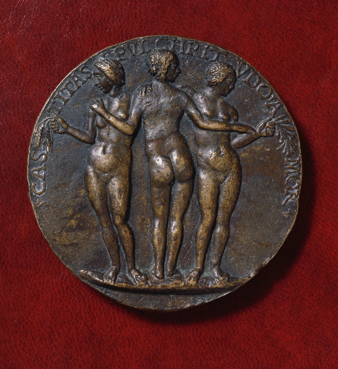 Kolmea armoa kuvaava mitali (pronssi) tekijältä Niccolo di Giovanni Fiorentino