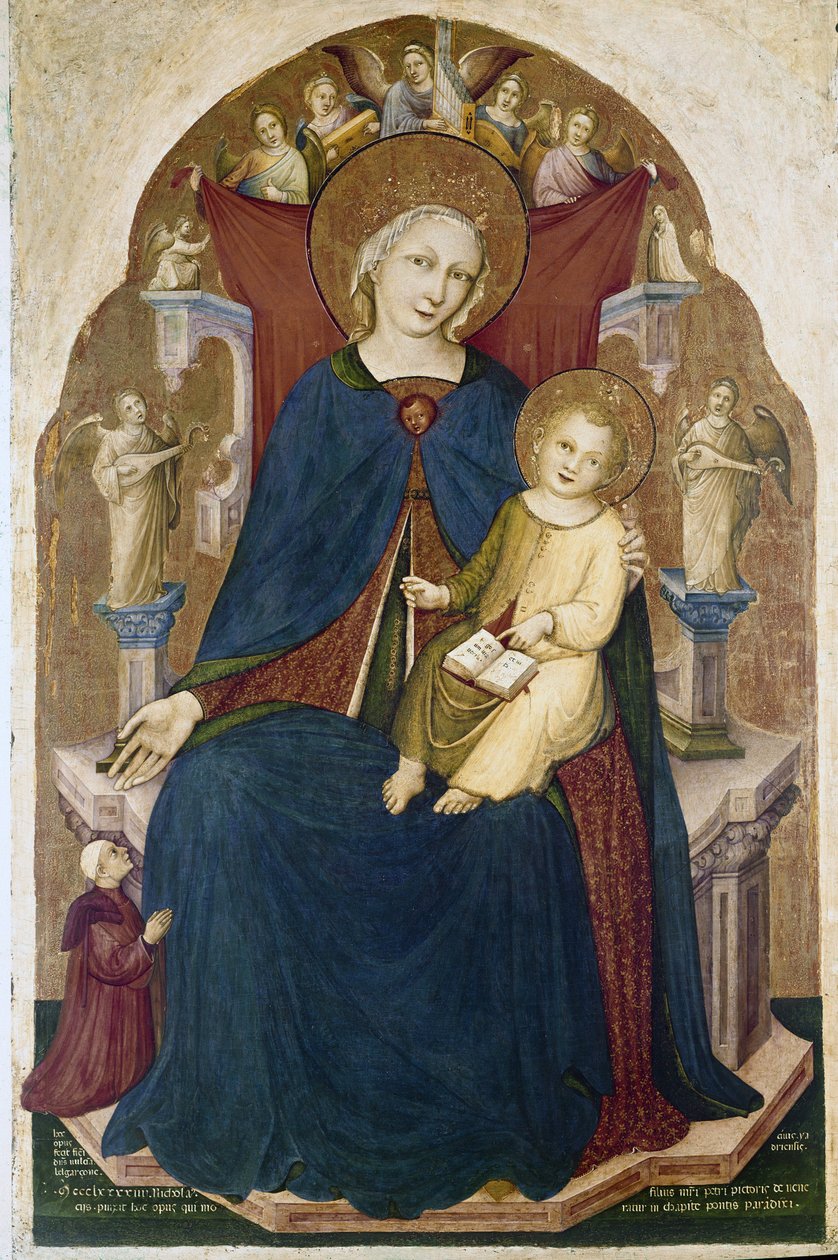 Madonna nousi valtaistuimelle Childin ja kahden harrastajan kanssa. Niccolo di Pietro Gerinin maalaus tekijältä RC