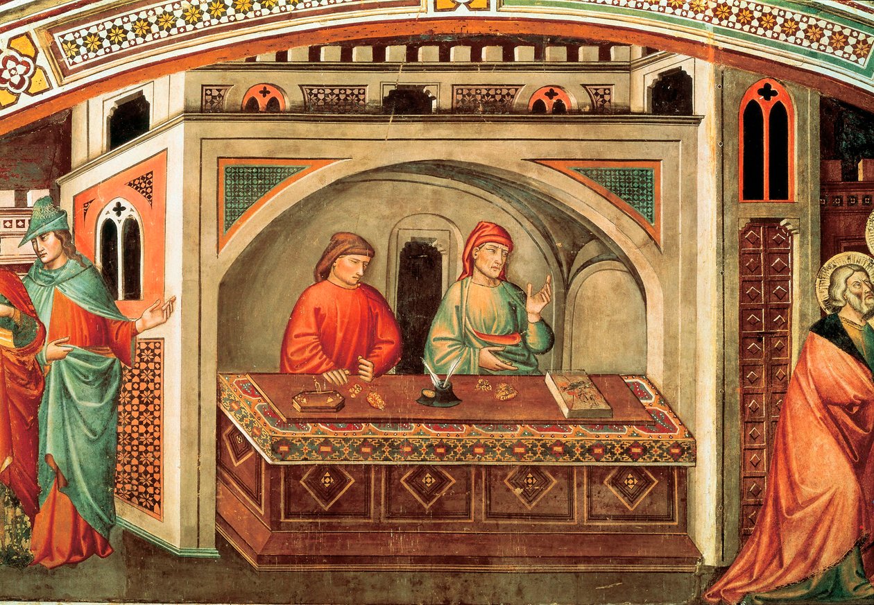 Tarina Pyhästä Matteuksesta, yksityiskohta Niccolo di Pietro Gerinin freskosta, n. 1400 tekijältä Niccolo di Pietro Gerini