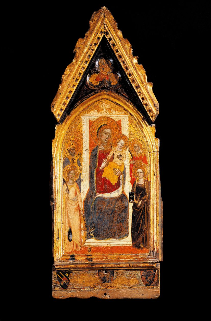 Niccolo di Tommason puumaalaus Neitsyt ja lapsi ja pyhät (tunnetaan vuosina 1343-1367) 1300-luvun Assisi, Museo del Tesoro della Basilica di San Francesco tekijältä Niccolo di Tommaso