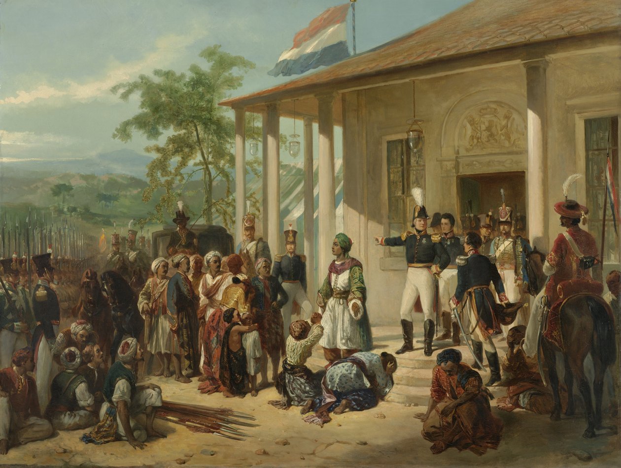 Kenraaliluutnantti Baron De Kockin pidättämä Diepo Negoro, noin 1830-35. tekijältä Nicholas Pieneman