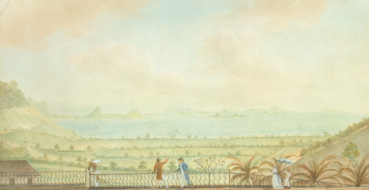 Näkymä Pienemmillä Antilleilla, n. 1785 (wc ja vartaloväri paperilla) tekijältä Nicholas Pocock